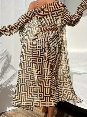 Bikini with geometric print and beach cover up