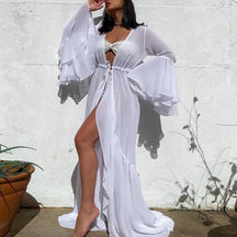 Beach cover-up with layered sleeves