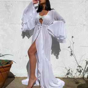 Beach cover-up with layered sleeves