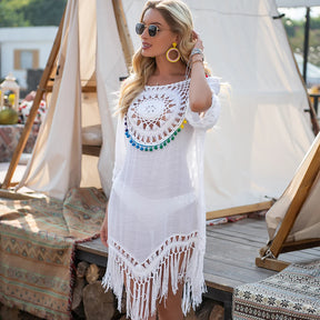 Solara beach cover-up with crochet fringes