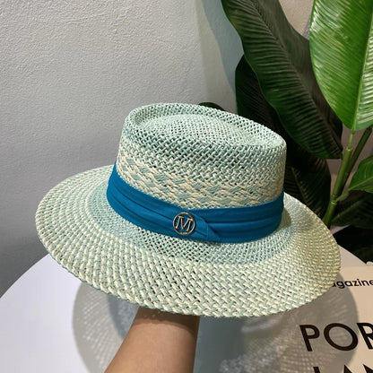Straw hat - colored ribbon