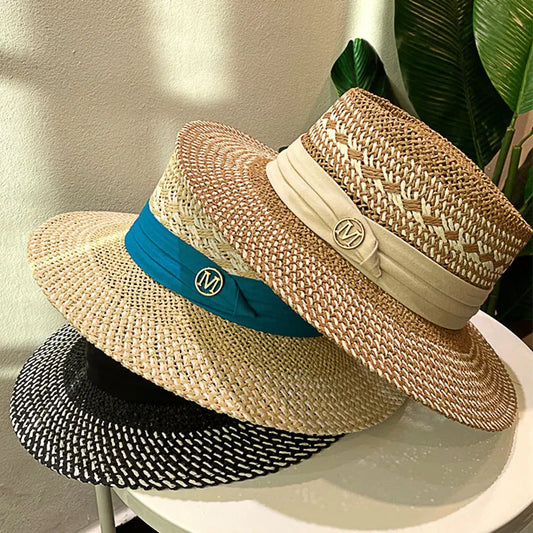 Straw hat - colored ribbon