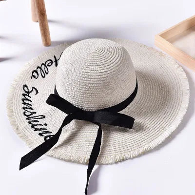Women's Wide-Brim Straw Sun Hat — Frayed Edge &amp; Ribbon Bow