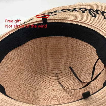 Women's Wide-Brim Straw Sun Hat — Frayed Edge &amp; Ribbon Bow