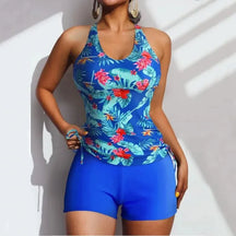 Caribbean floral tankini with side tie and cross back