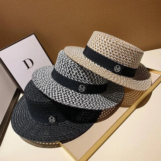 Women's Two-Tone Straw Boater — Ribbon Band