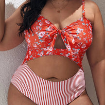 Tropical Bloom Cut-Out One-Piece — Plus Size