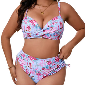 Pink floral plus size swimsuit with