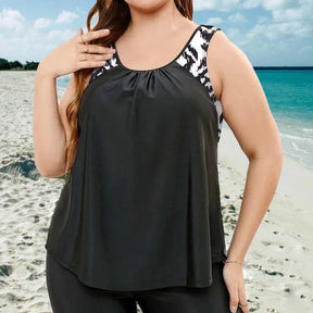 Floral Vest-Style Plus Size Tankini Set – Mid-Thigh Shorts
