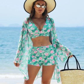 Tropical floral bikini set with beach cover up