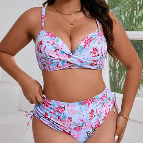 Pink floral plus size swimsuit with