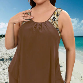 Floral Vest-Style Plus Size Tankini Set – Mid-Thigh Shorts