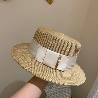 Women's Boater Straw Hat — Wide Grosgrain Ribbon