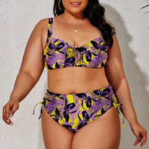 Plus Size Solid One-Piece – Classic V-Neck Ruffle Trim