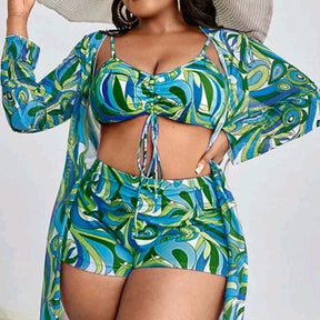 Stefany 3-Pcs Plus Size Bikini Set with Kimono