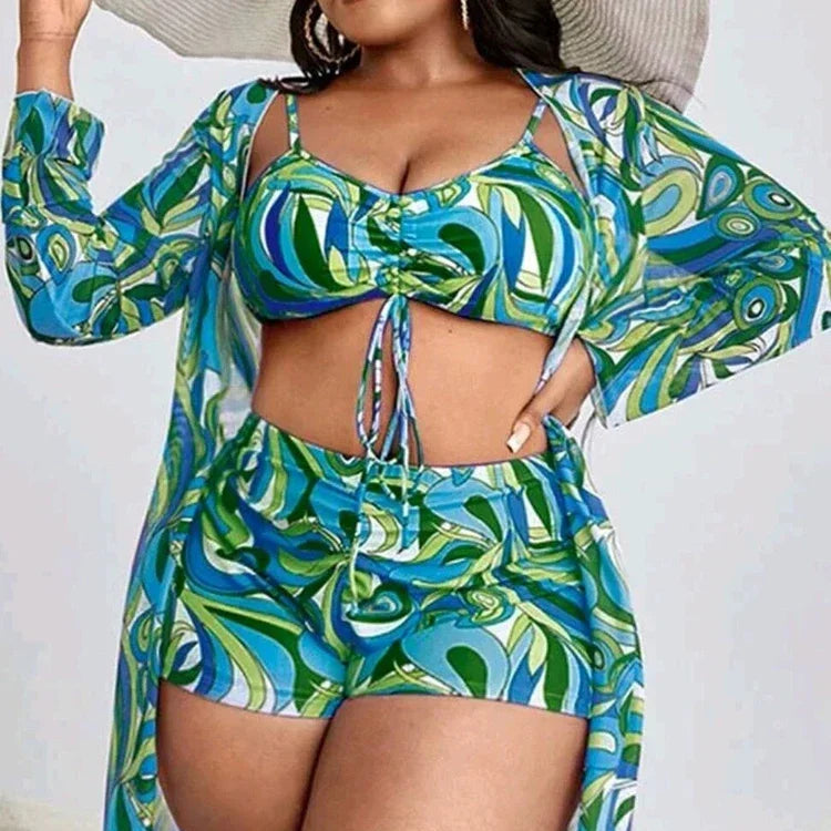 Stefany 3-Pcs Plus Size Bikini Set with Kimono