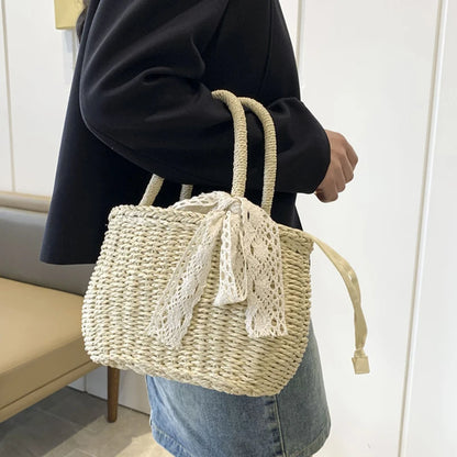 Mini Woven Straw Bucket with Drawstring