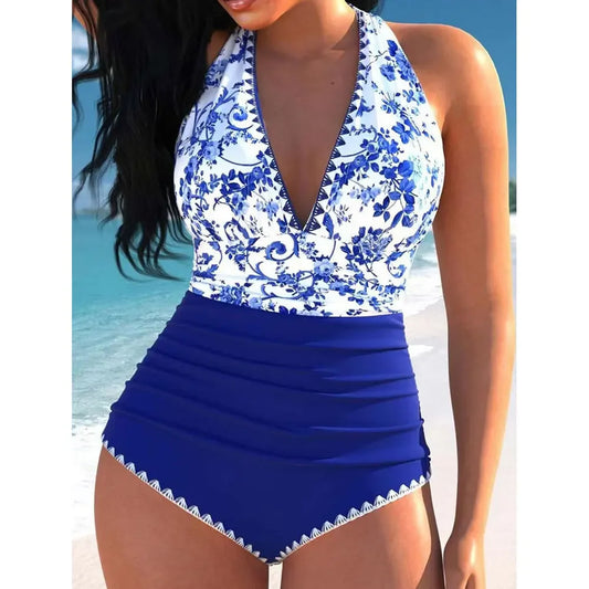Blue Garden Halter One-Piece