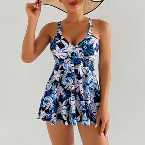 Retro Print V-Neck Tankini Set