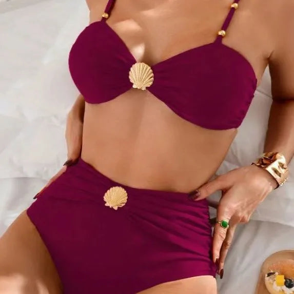 High-Waist Bikini with Shell Details