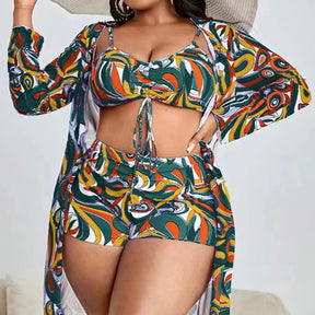 TropiChic 3-Pcs Plus Size Bikini Set with Kimono