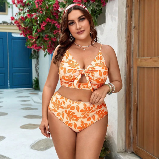 Orange Floral Plus Size Bikini