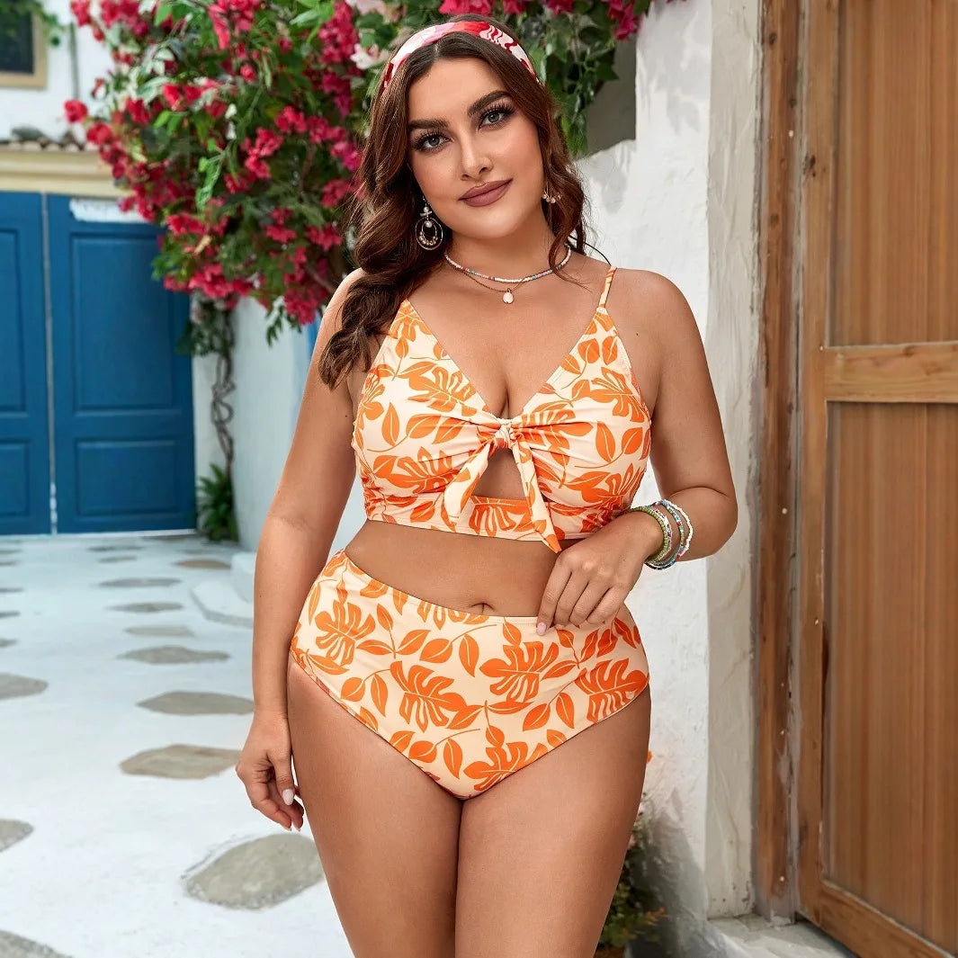 Orange Floral Plus Size Bikini