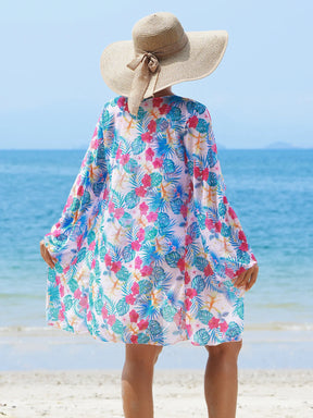 Coastal Set – 3-Piece Floral Bikini with High-Waist Shorts &amp; Cover-Up