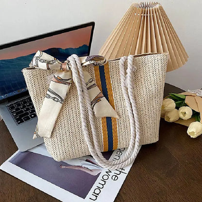 Woven Straw Tote with Rope Handles