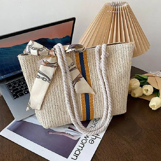 Woven Straw Tote with Rope Handles
