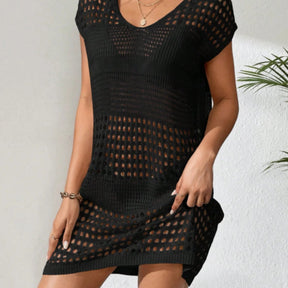 Plus Size V-Neck Solid Color Knit Dress — Elegant  Summer Casual