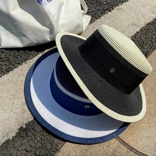 Women's Two-Tone Boater Straw Hat — Contrast Band