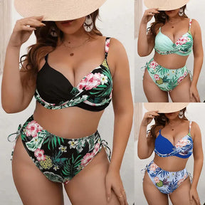 Floral Contrast Wrap Plus Size Bikini