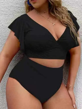 Charming Floral Plus Size Bikini Set with Ruched Sleeves