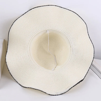 Women's Wide-Brim Sun Hat — Wavy Edge &amp; Sheer Bow