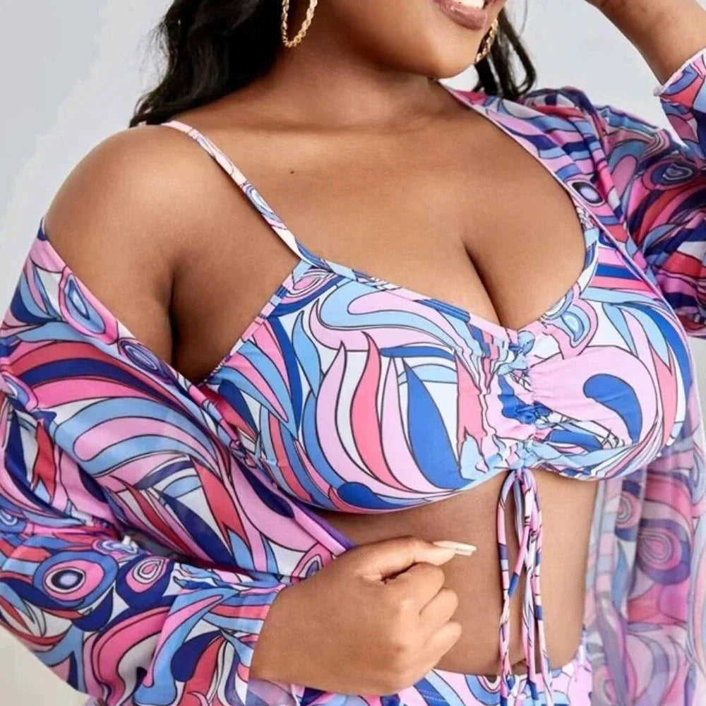 Stefany 3-Pcs Plus Size Bikini Set with Kimono