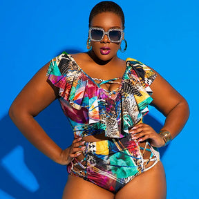 Plus Size Cross-Front One-Piece Swimsuit – Chic Black Elegance