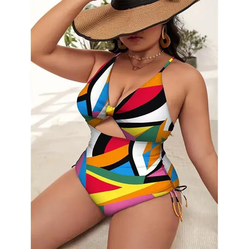 Printed Plus Size One-Piece –  Adjustable V-Back