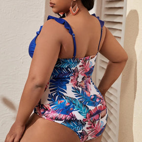 Plus Size Ruffle V-Neck One-Piece