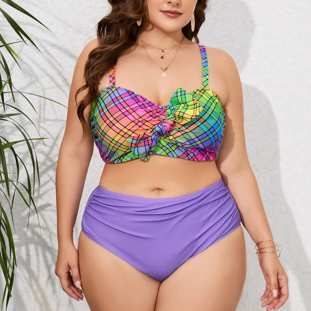 Plus size plaid print bikini