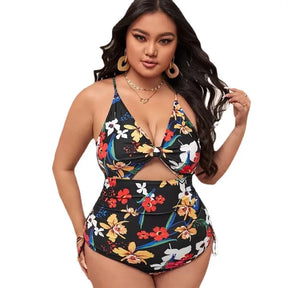 Printed Plus Size One-Piece –  Adjustable V-Back