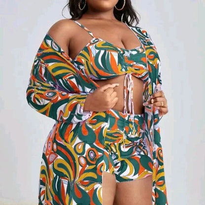 Stefany 3-Pcs Plus Size Bikini Set with Kimono