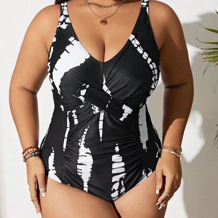 Sensation Plus Size One-Piece-Neck V Elegance in black and white