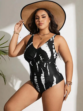 Sensation Plus Size One-Piece-Neck V Elegance in black and white