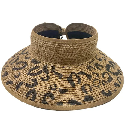 Women's Straw Beach Visor — Leopard-Print Brim
