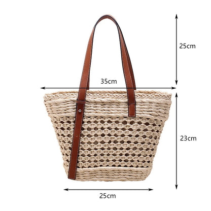 Woven Straw Basket Tote with Zipper