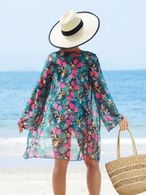 Coastal Set – 3-Piece Floral Bikini with High-Waist Shorts &amp; Cover-Up
