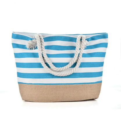 Striped Canvas Beach Tote with Rope Handles