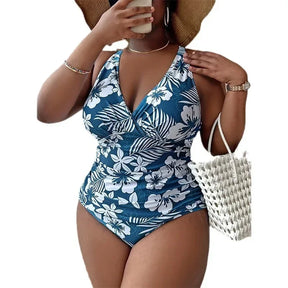 Blue Floral Plus Size Tankini Set – Longline Top &amp; High-Waist Bottom