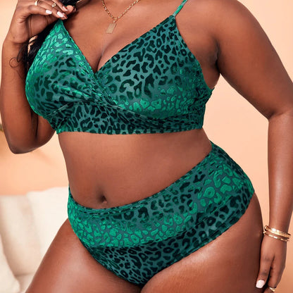 Leopard Print Plus Size Bikini – V-Neck Wrap &amp; High-Waist Bottom